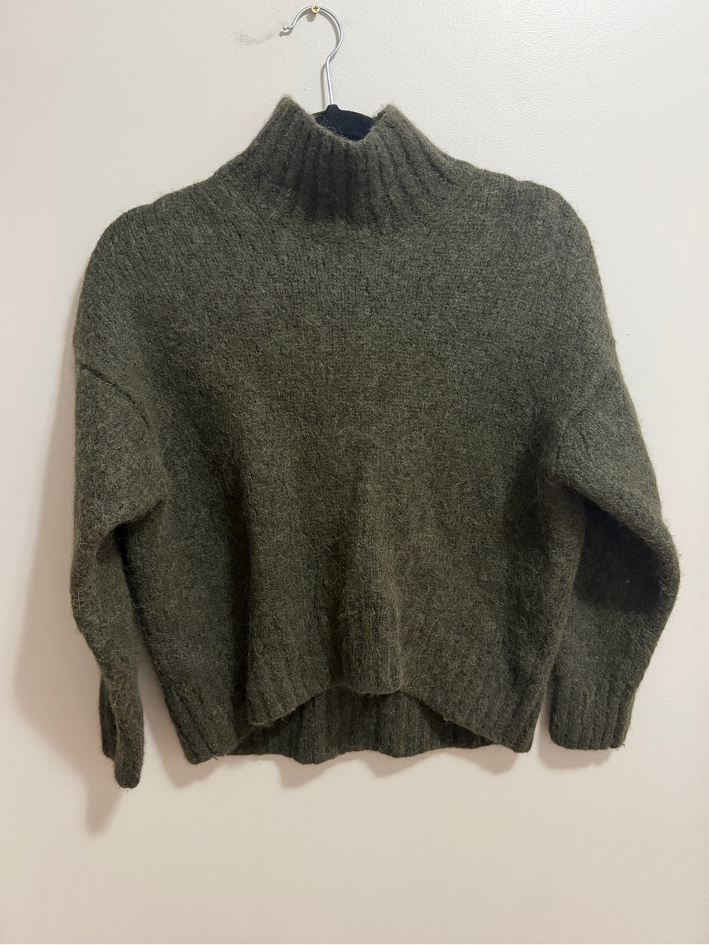 Madewell Fuzzy Alpaca Blend high neck turtleneck Sweater Olive Green Size Small